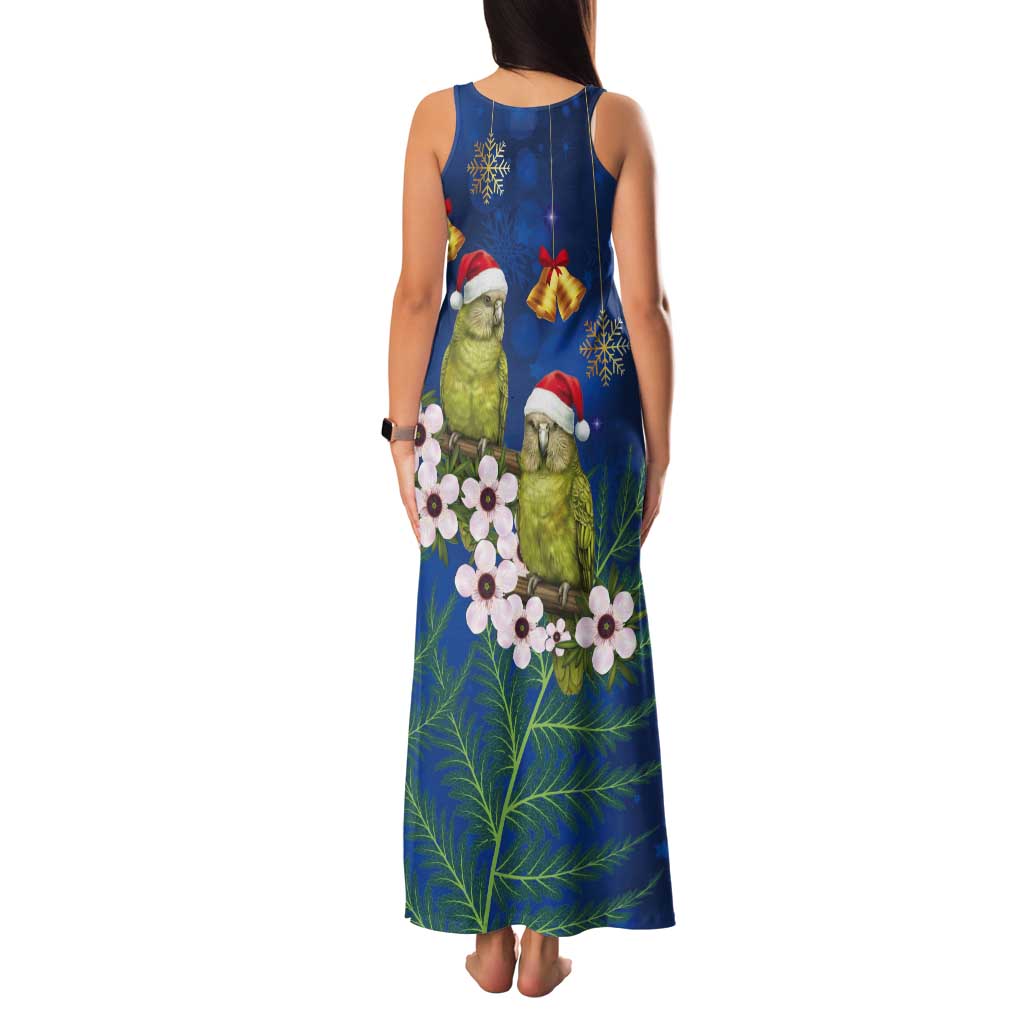 New Zealand Kakapo Christmas Tank Maxi Dress Owl Parrot Santa Sliver Fern Manuka - Blue - Polynesian Pride