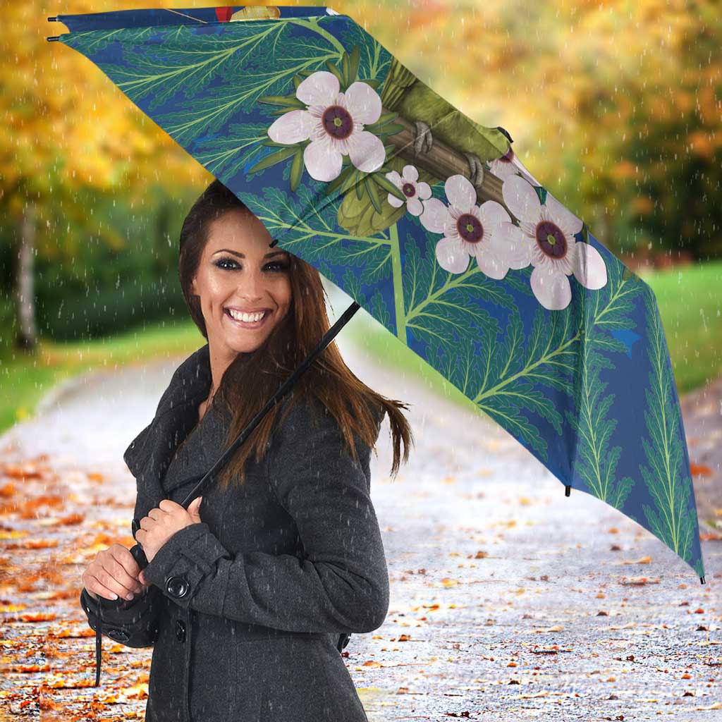 New Zealand Kakapo Christmas Umbrella Owl Parrot Santa Sliver Fern Manuka - Blue - Polynesian Pride