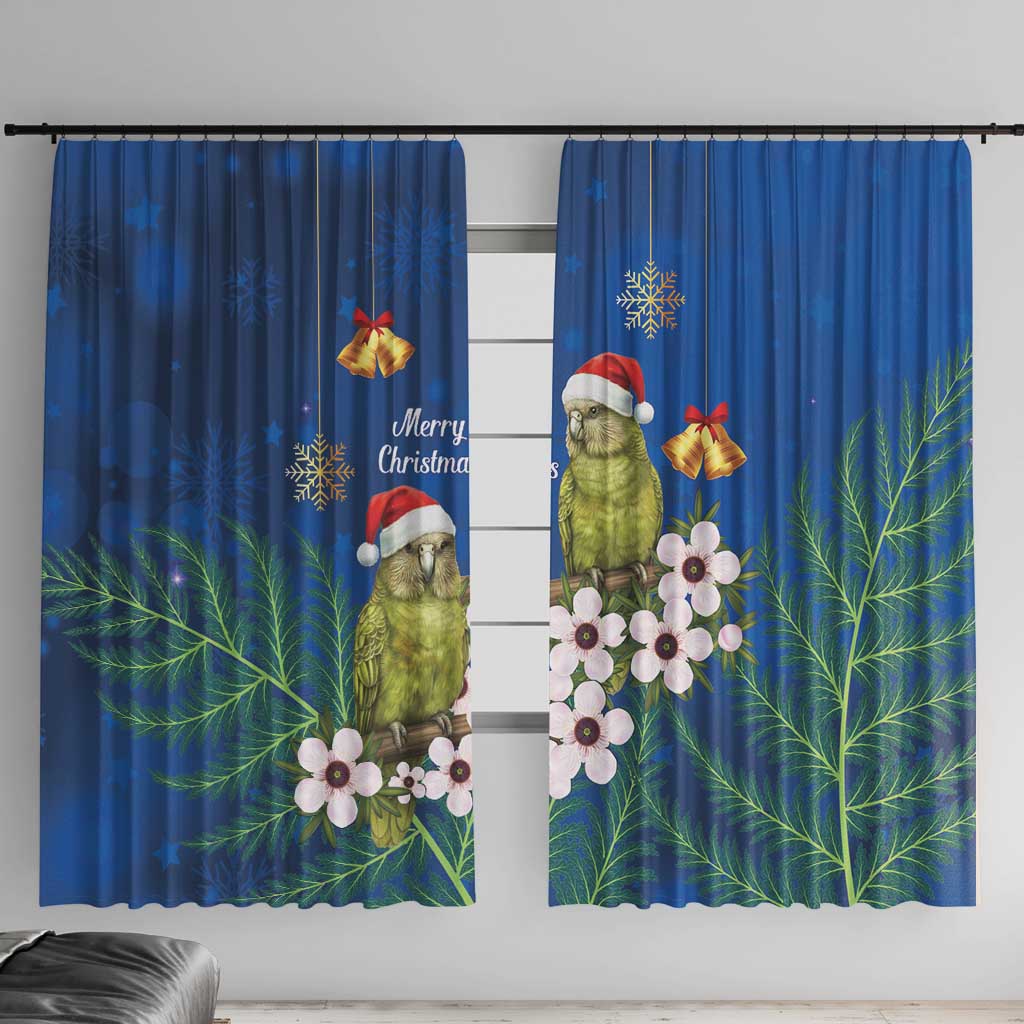 New Zealand Kakapo Christmas Window Curtain Owl Parrot Santa Sliver Fern Manuka - Blue - Polynesian Pride