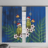 New Zealand Kakapo Christmas Window Curtain Owl Parrot Santa Sliver Fern Manuka - Blue - Polynesian Pride