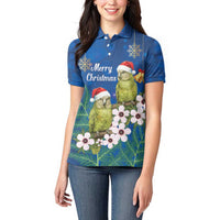 New Zealand Kakapo Christmas Women Polo Shirt Owl Parrot Santa Sliver Fern Manuka - Blue - Polynesian Pride