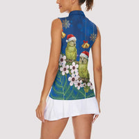 New Zealand Kakapo Christmas Women Sleeveless Polo Shirt Owl Parrot Santa Sliver Fern Manuka - Blue - Polynesian Pride