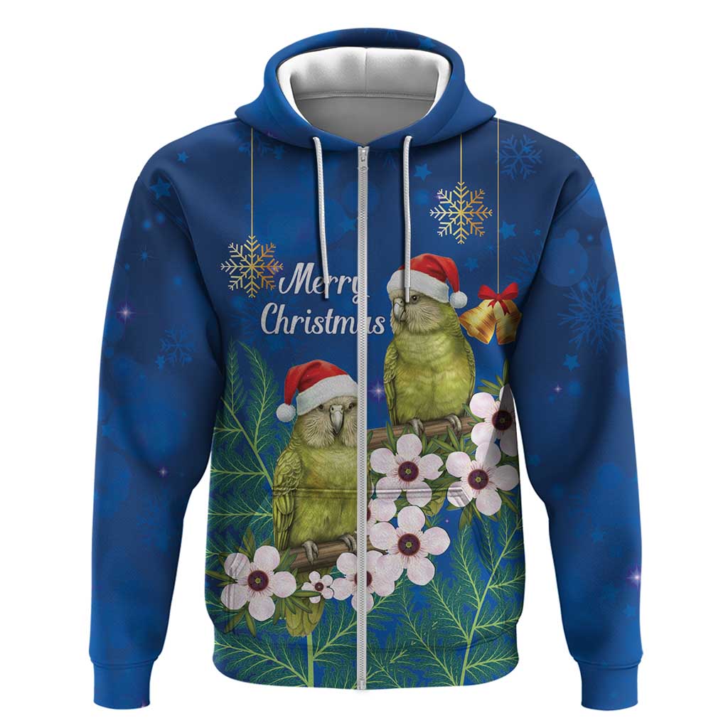 New Zealand Kakapo Christmas Zip Hoodie Owl Parrot Santa Sliver Fern Manuka - Blue LT14 Zip Hoodie Blue - Polynesian Pride