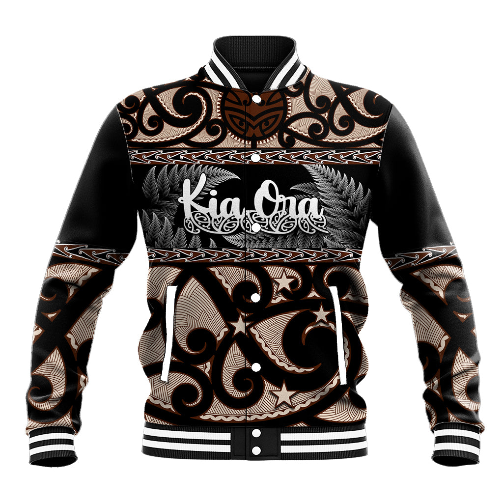 Kia Ora New Zealand Baseball Jacket Aotearoa Proud Maori With Silver Fern LT14 Unisex Black - Polynesian Pride