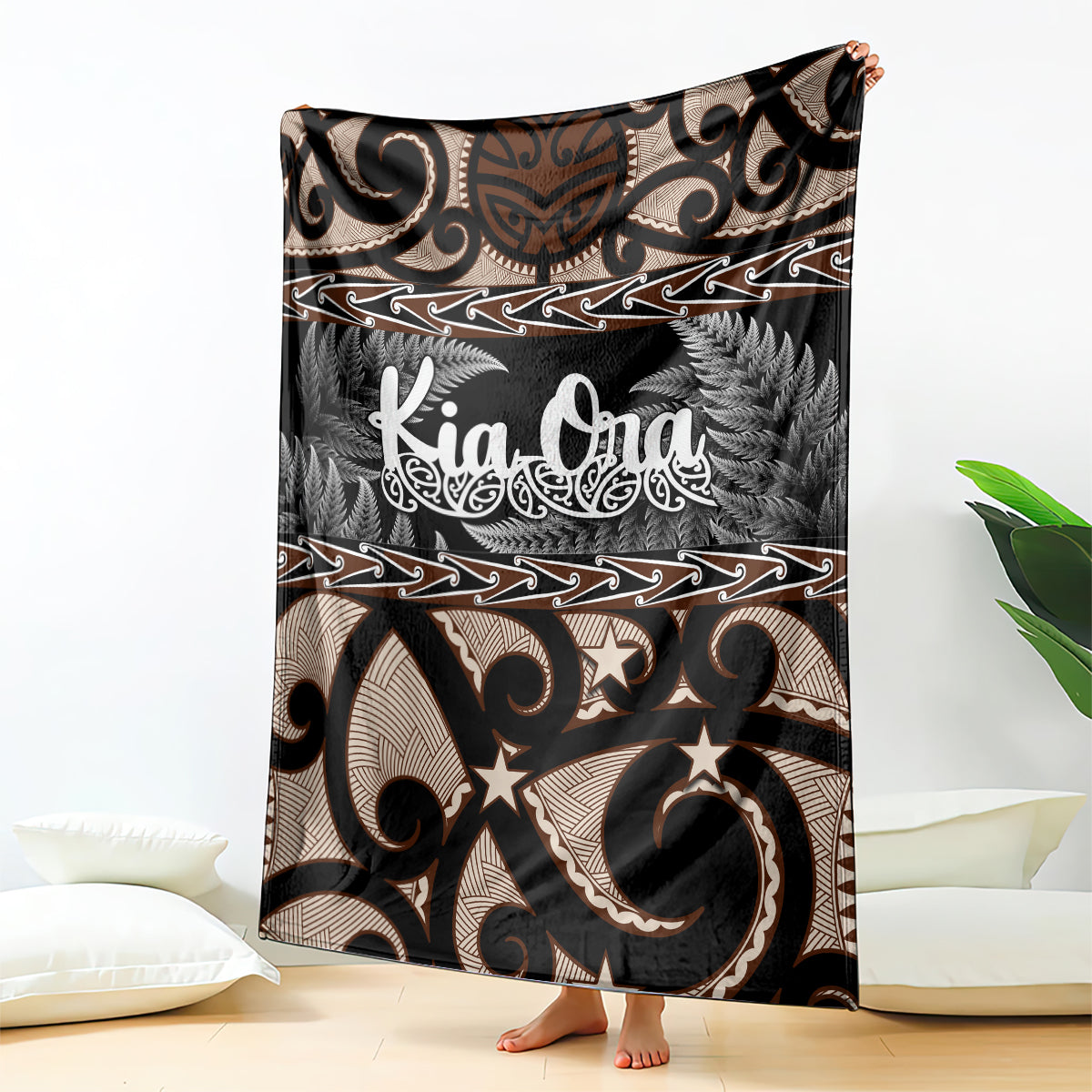 Kia Ora New Zealand Blanket Aotearoa Proud Maori With Silver Fern LT14 Black - Polynesian Pride