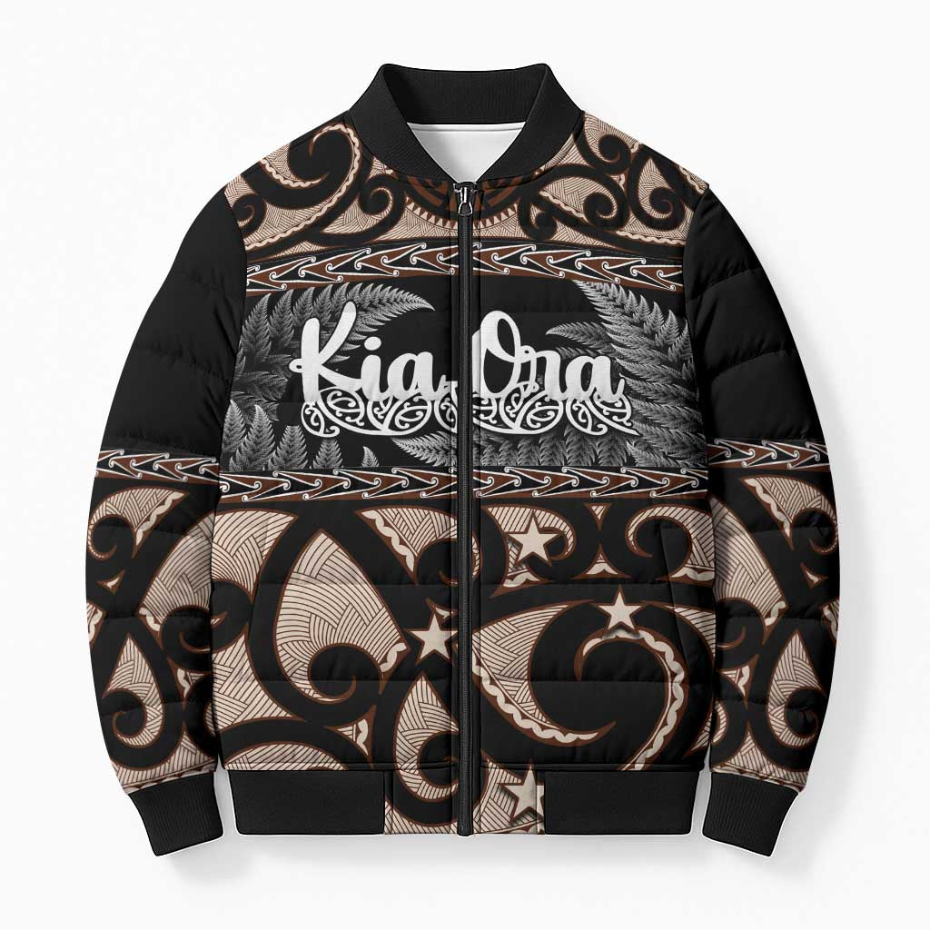 Kia Ora New Zealand Bomber Puffer Jacket Aotearoa Proud Maori Silver Fern - Polynesian Pride