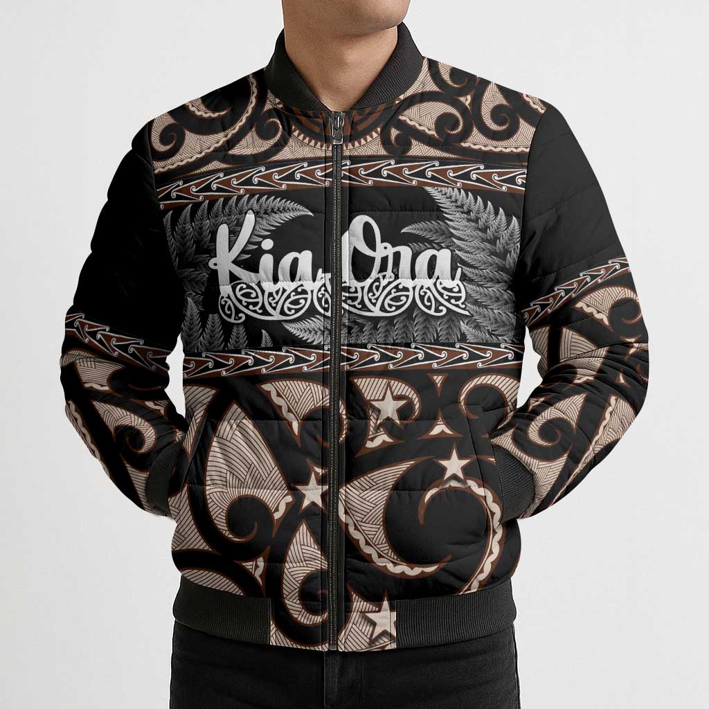 Kia Ora New Zealand Bomber Puffer Jacket Aotearoa Proud Maori Silver Fern - Polynesian Pride