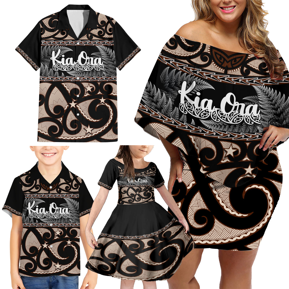 Kia Ora New Zealand Family Matching Off Shoulder Short Dress and Hawaiian Shirt Aotearoa Proud Maori With Silver Fern LT14 - Polynesian Pride