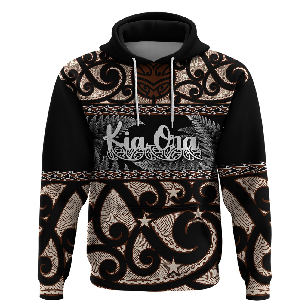 Kia Ora New Zealand Hoodie Aotearoa Proud Maori With Silver Fern LT14 Black - Polynesian Pride