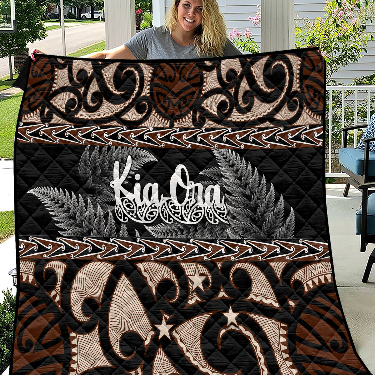 Kia Ora New Zealand Quilt Aotearoa Proud Maori With Silver Fern LT14 Black - Polynesian Pride