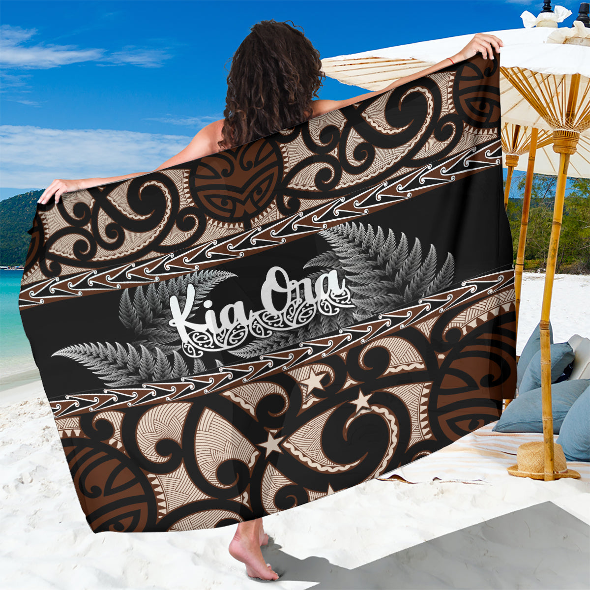 Kia Ora New Zealand Sarong Aotearoa Proud Maori With Silver Fern LT14 One Size 44 x 66 inches Black - Polynesian Pride