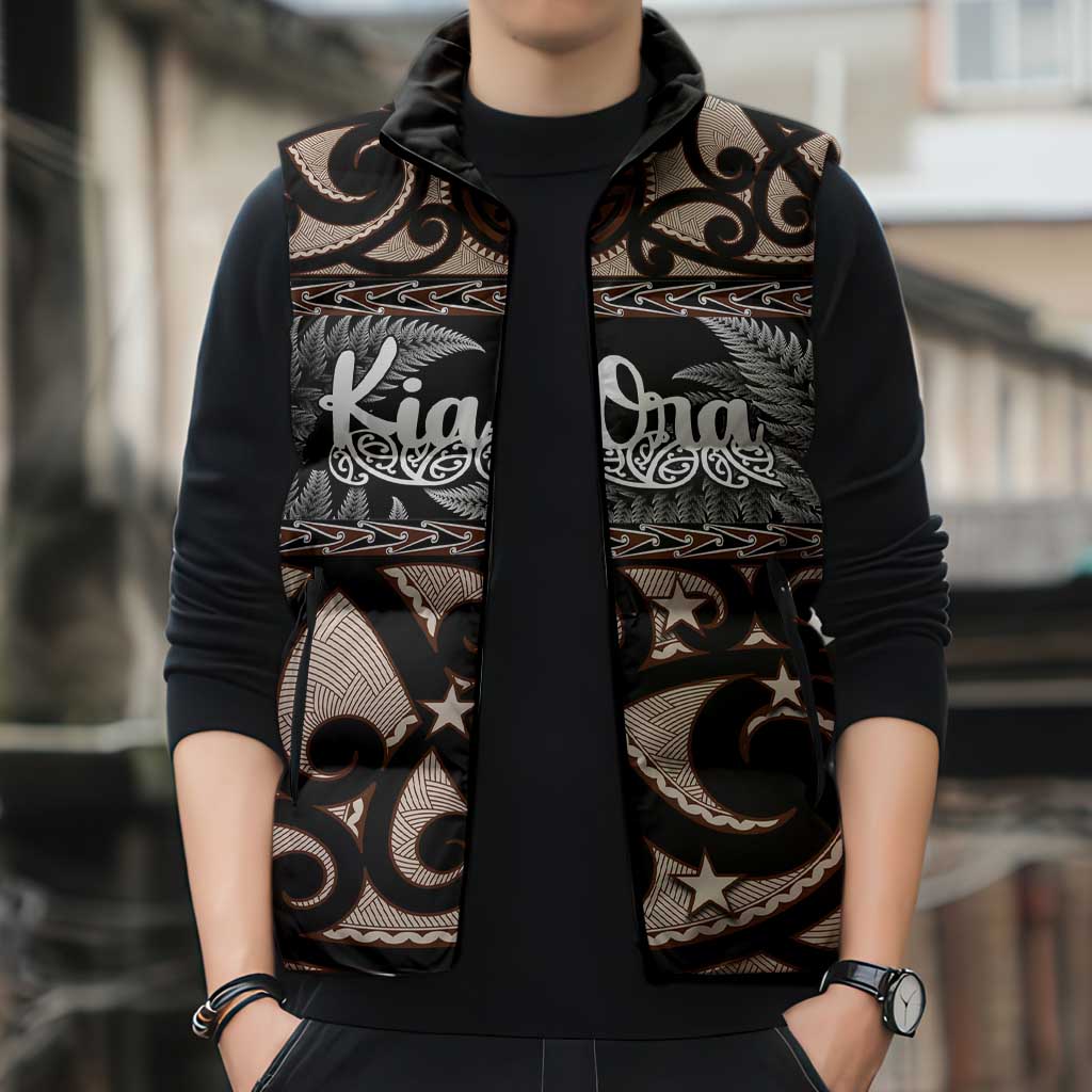 Kia Ora New Zealand Sleeveless Puffer Jacket Aotearoa Proud Maori Silver Fern - Polynesian Pride