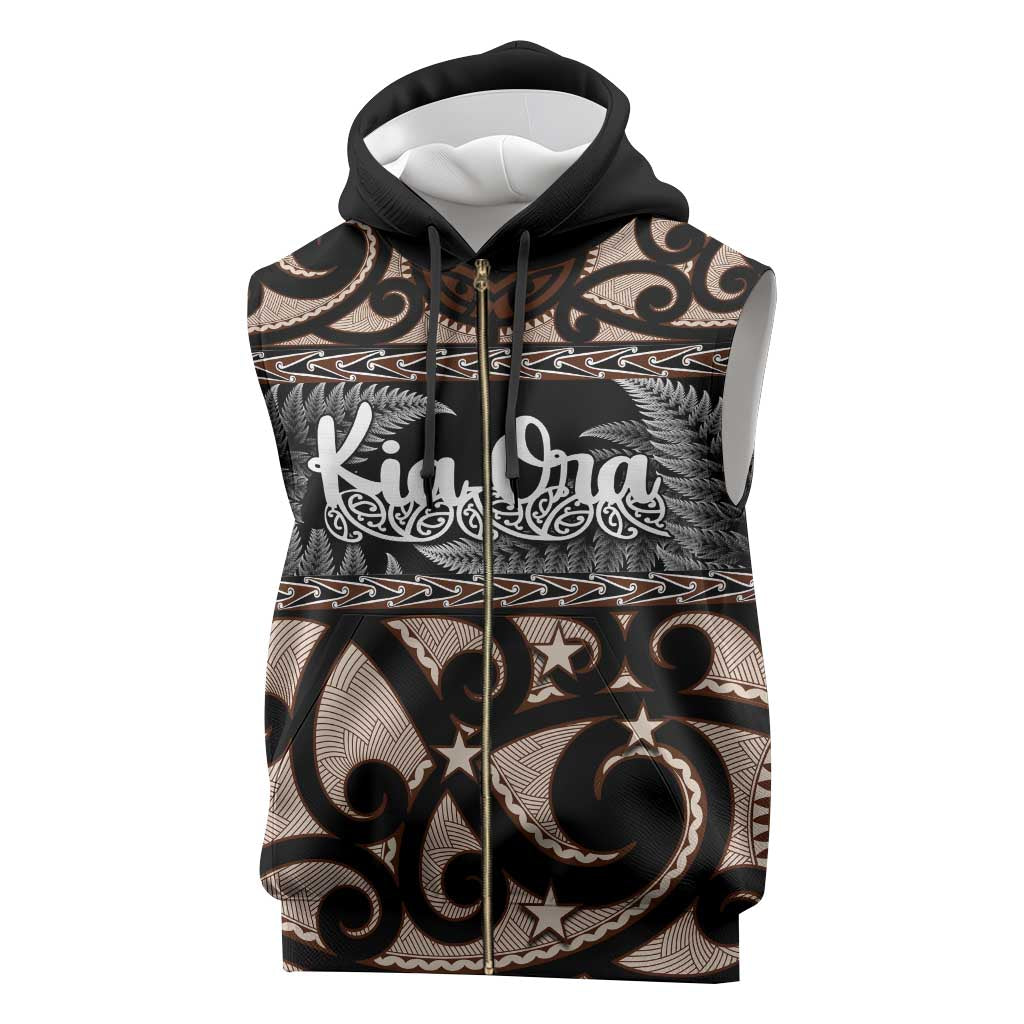 Kia Ora New Zealand Sleeveless Zip Hoodie Aotearoa Proud Maori Silver Fern - Polynesian Pride