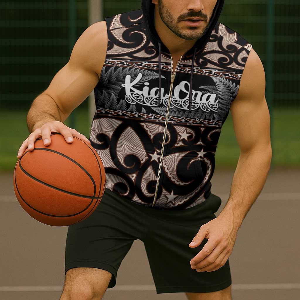 Kia Ora New Zealand Sleeveless Zip Hoodie Aotearoa Proud Maori Silver Fern - Polynesian Pride