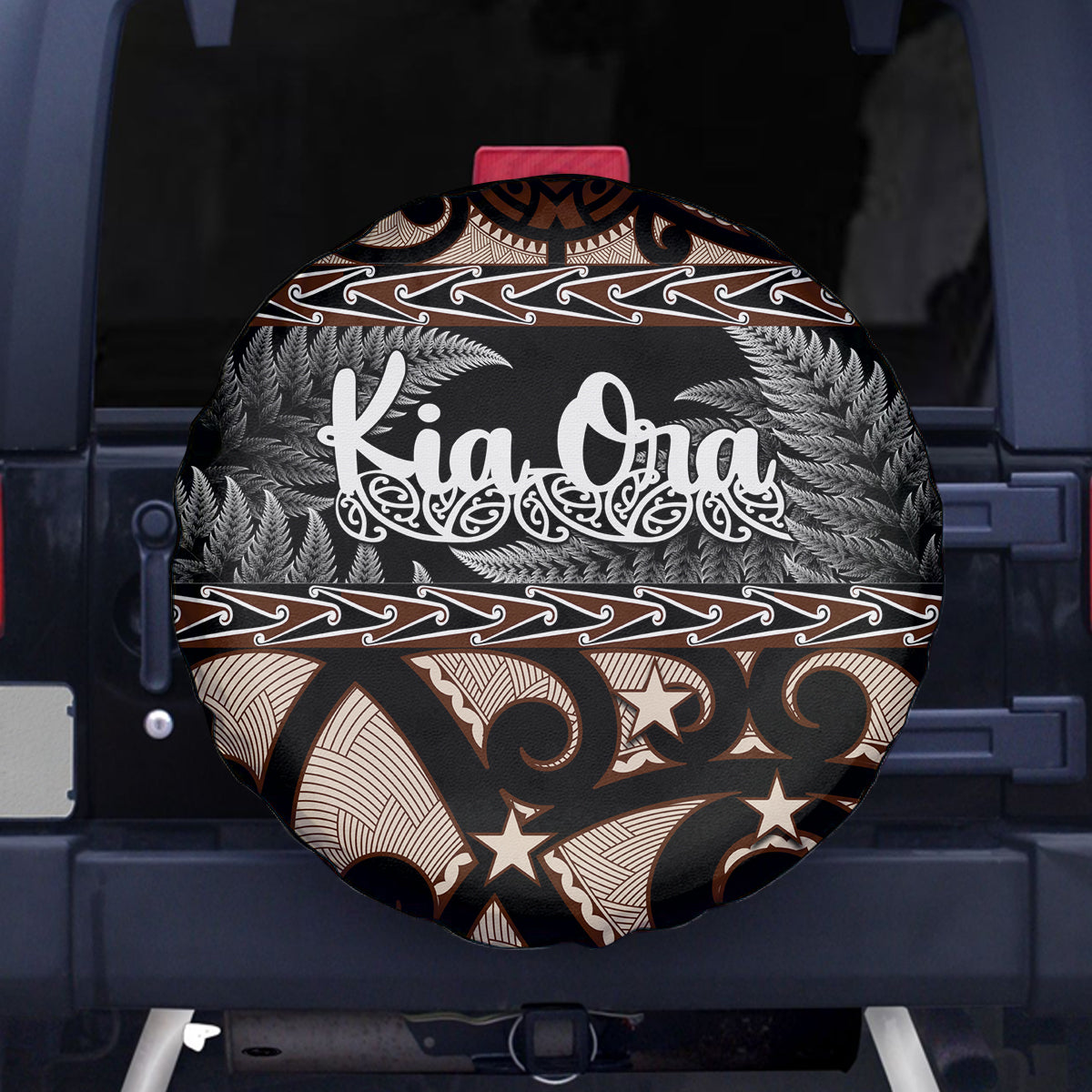 Kia Ora New Zealand Spare Tire Cover Aotearoa Proud Maori With Silver Fern LT14 Black - Polynesian Pride