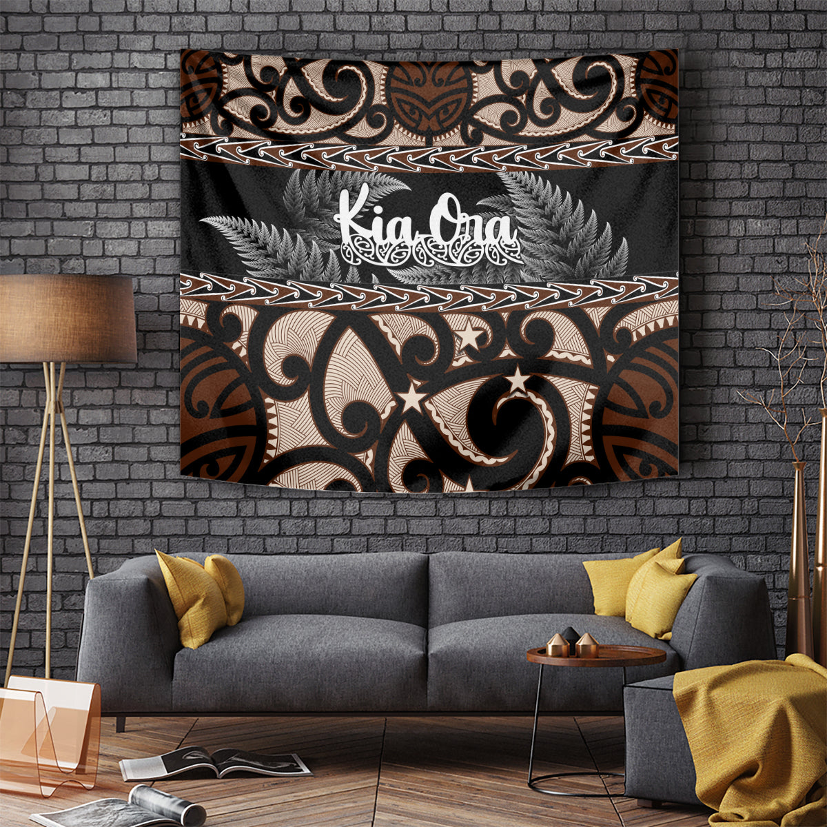 Kia Ora New Zealand Tapestry Aotearoa Proud Maori With Silver Fern LT14 Black - Polynesian Pride