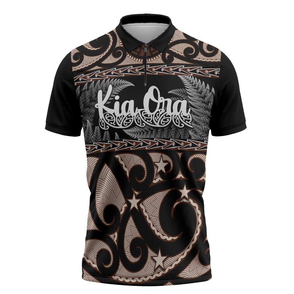 Kia Ora New Zealand Zipper Polo Shirt Aotearoa Proud Maori Silver Fern - Polynesian Pride