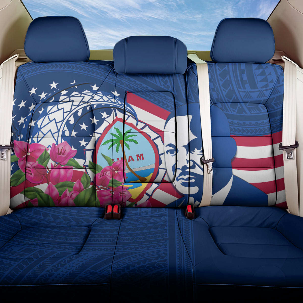 Guam Martin Luther King Jr Day Back Car Seat Cover I Have A Dream Guahan Seal With Bougainvillea LT14