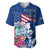 Guam Martin Luther King Jr Day Baseball Jersey I Have A Dream Guahan Seal With Bougainvillea LT14 Blue - Polynesian Pride