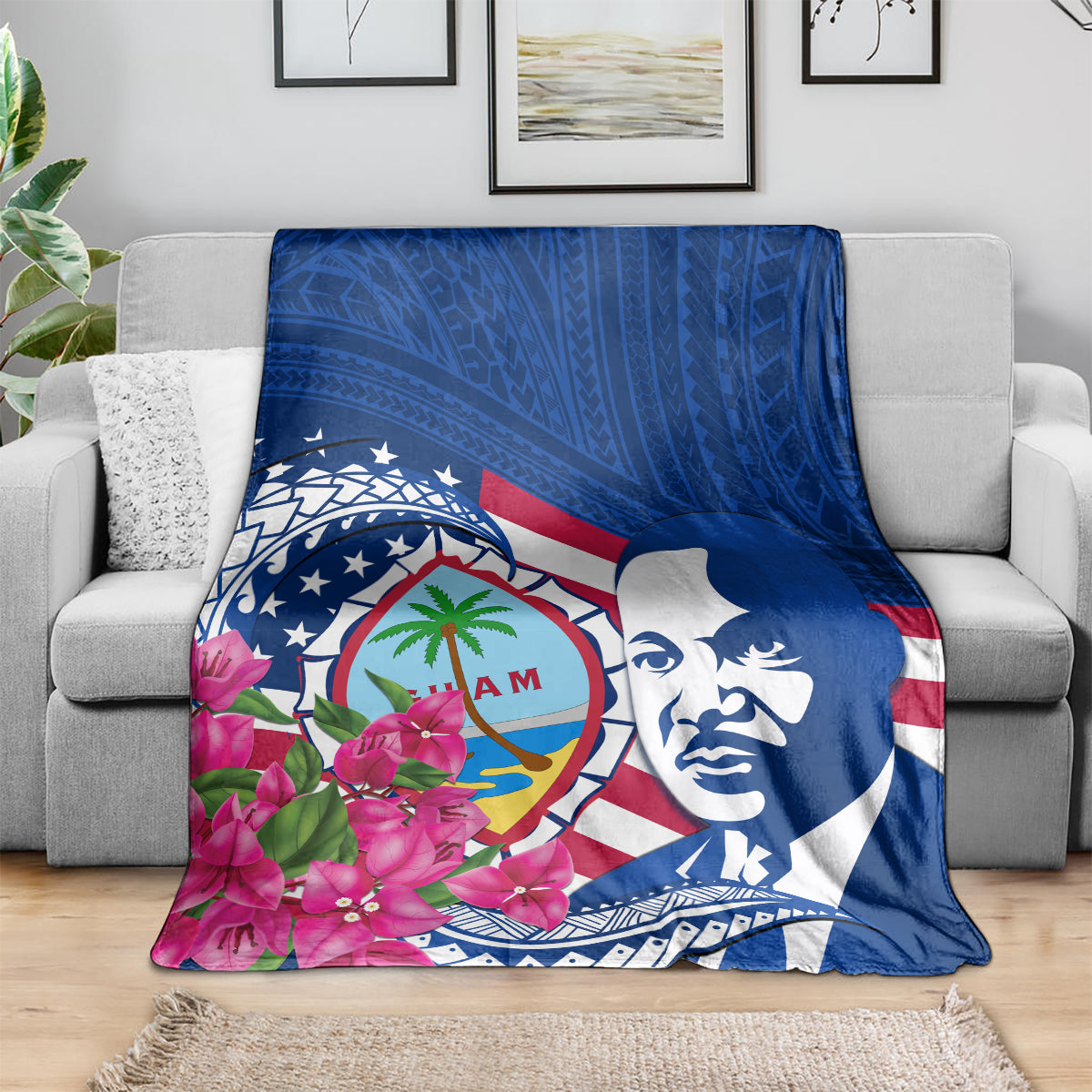 Guam Martin Luther King Jr Day Blanket I Have A Dream Guahan Seal With Bougainvillea LT14 - Polynesian Pride