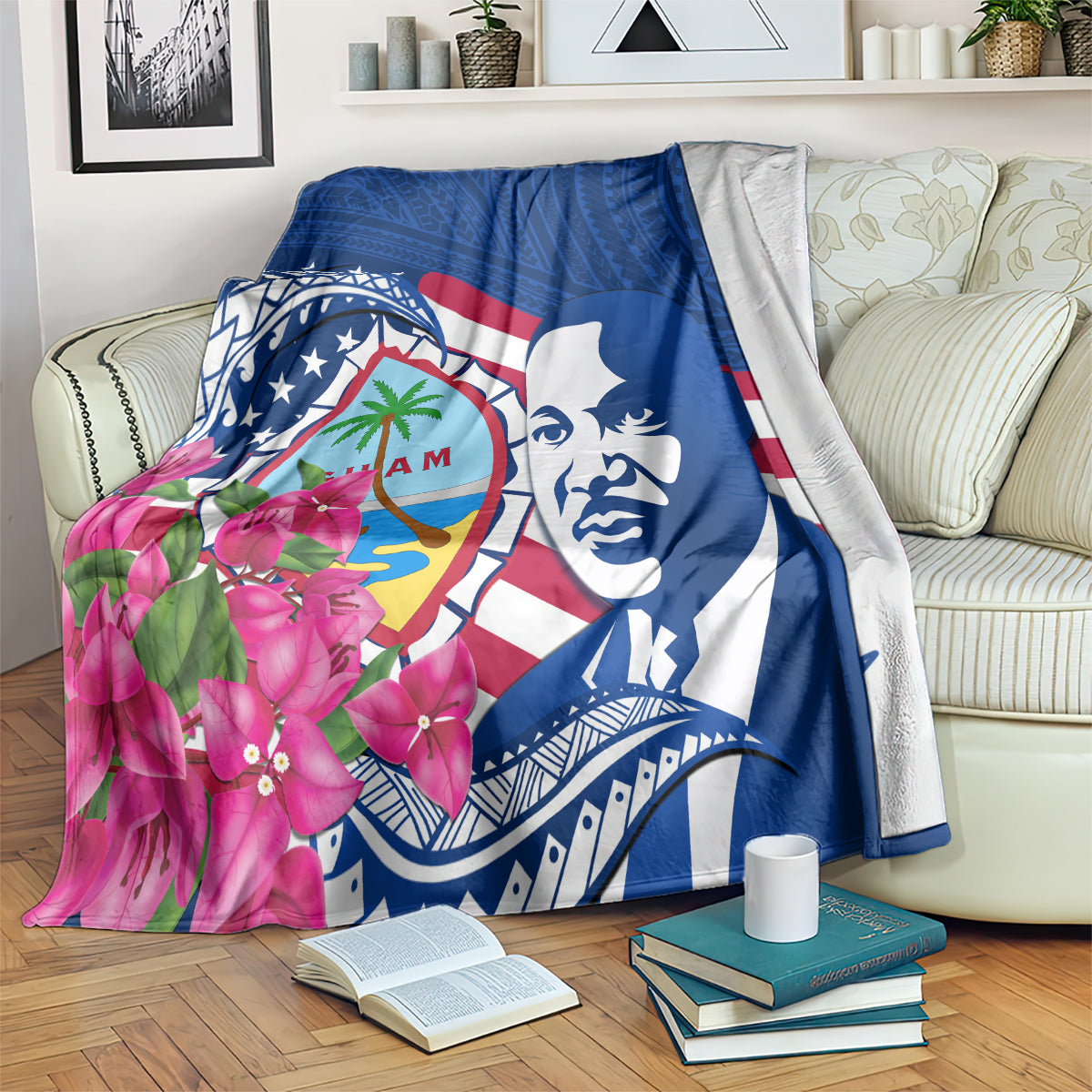 Guam Martin Luther King Jr Day Blanket I Have A Dream Guahan Seal With Bougainvillea LT14 - Polynesian Pride