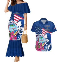 Guam Martin Luther King Jr Day Couples Matching Mermaid Dress and Hawaiian Shirt I Have A Dream Guahan Seal With Bougainvillea LT14 Blue - Polynesian Pride