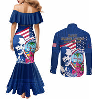 Guam Martin Luther King Jr Day Couples Matching Mermaid Dress and Long Sleeve Button Shirt I Have A Dream Guahan Seal With Bougainvillea LT14 - Polynesian Pride