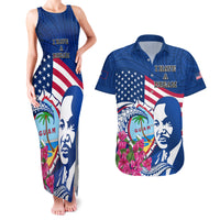 Guam Martin Luther King Jr Day Couples Matching Tank Maxi Dress and Hawaiian Shirt I Have A Dream Guahan Seal With Bougainvillea LT14 Blue - Polynesian Pride