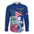 Guam Martin Luther King Jr Day Family Matching Off Shoulder Long Sleeve Dress and Hawaiian Shirt I Have A Dream Guahan Seal With Bougainvillea LT14 Dad's Shirt - Long Sleeve Blue - Polynesian Pride