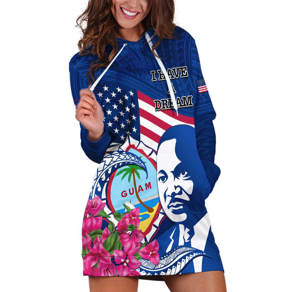 Guam Martin Luther King Jr Day Hoodie Dress I Have A Dream Guahan Seal With Bougainvillea LT14 Blue - Polynesian Pride