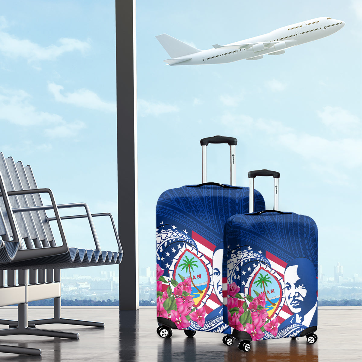 Guam Martin Luther King Jr Day Luggage Cover I Have A Dream Guahan Seal With Bougainvillea LT14 - Polynesian Pride