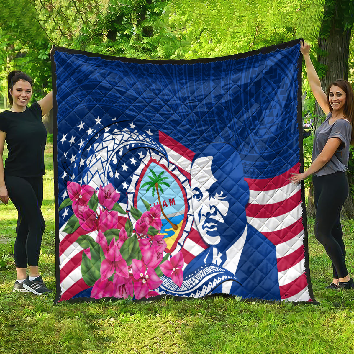Guam Martin Luther King Jr Day Quilt I Have A Dream Guahan Seal With Bougainvillea LT14 - Polynesian Pride