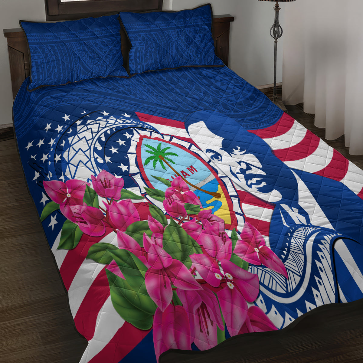 Guam Martin Luther King Jr Day Quilt Bed Set I Have A Dream Guahan Seal With Bougainvillea LT14 - Polynesian Pride