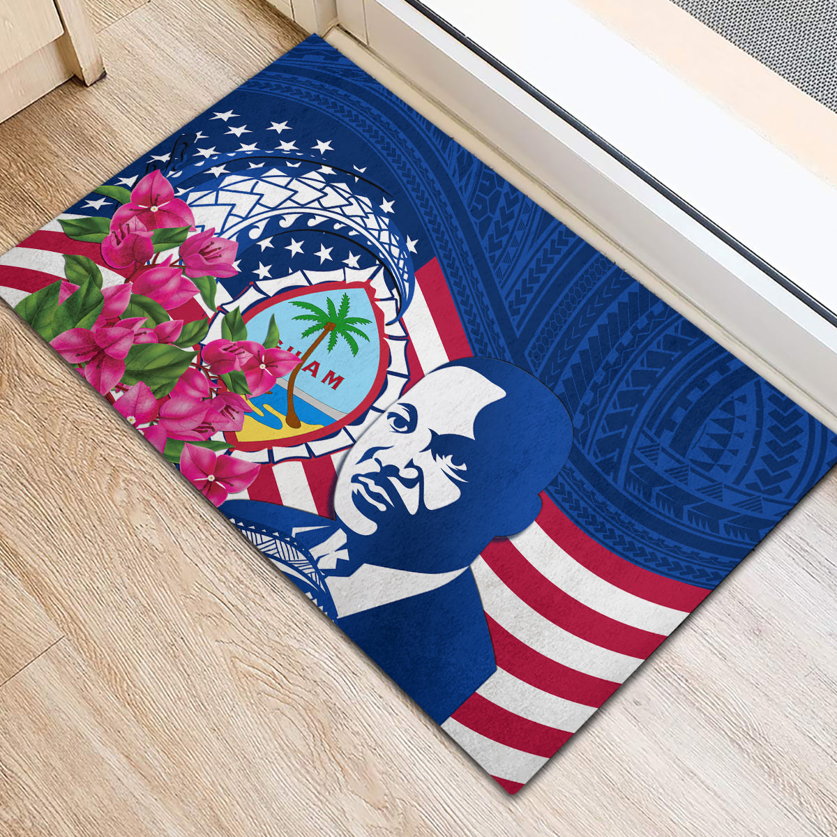 Guam Martin Luther King Jr Day Rubber Doormat I Have A Dream Guahan Seal With Bougainvillea LT14 - Polynesian Pride