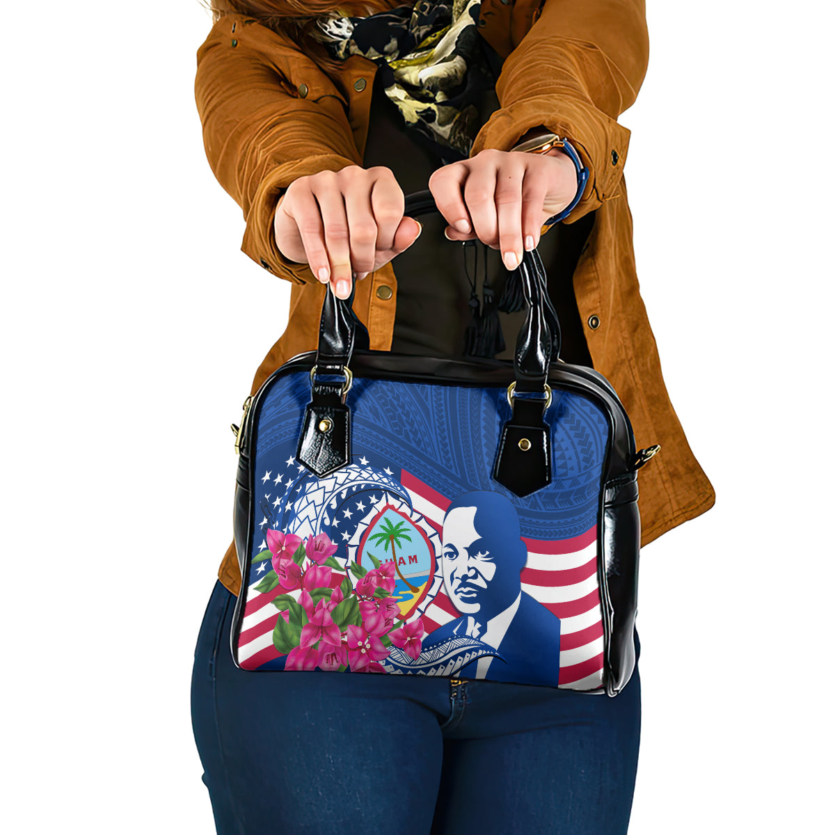 Guam Martin Luther King Jr Day Shoulder Handbag I Have A Dream Guahan Seal With Bougainvillea LT14 One Size Blue - Polynesian Pride