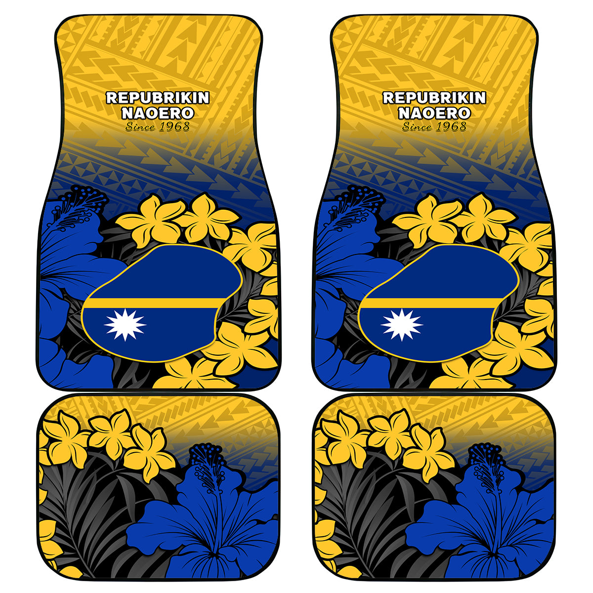 Nauru Independence Day Car Mats Repubrikin Naoero Polynesian Pattern LT14 Blue - Polynesian Pride