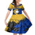 Nauru Independence Day Family Matching Off Shoulder Short Dress and Hawaiian Shirt Repubrikin Naoero Polynesian Pattern LT14 Daughter's Dress Blue - Polynesian Pride