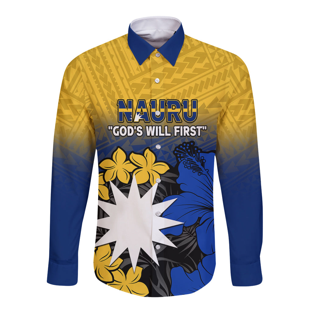 Nauru Independence Day Long Sleeve Button Shirt Repubrikin Naoero Polynesian Pattern LT14 Unisex Blue - Polynesian Pride