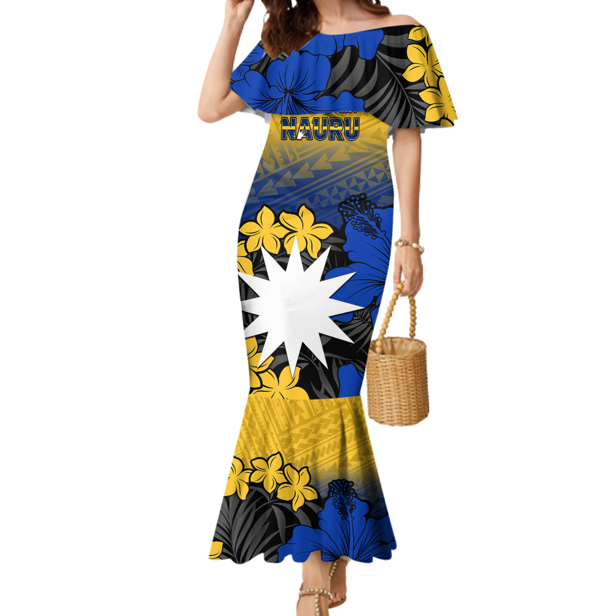 Nauru Independence Day Mermaid Dress Repubrikin Naoero Polynesian Pattern LT14 Women Blue - Polynesian Pride