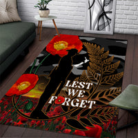 New Zealand ANZAC Day Area Rug Lest We Forget Silver Fern With Camouflage LT14 Black - Polynesian Pride