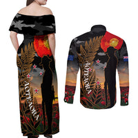 New Zealand ANZAC Day Couples Matching Off Shoulder Maxi Dress and Long Sleeve Button Shirt Lest We Forget Silver Fern With Camouflage LT14 - Polynesian Pride