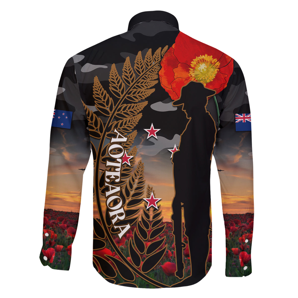 New Zealand ANZAC Day Family Matching Off Shoulder Short Dress and Hawaiian Shirt Lest We Forget Silver Fern With Camouflage LT14 - Polynesian Pride