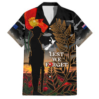 New Zealand ANZAC Day Family Matching Puletasi Dress and Hawaiian Shirt Lest We Forget Silver Fern With Camouflage LT14 Dad's Shirt - Short Sleeve Black - Polynesian Pride