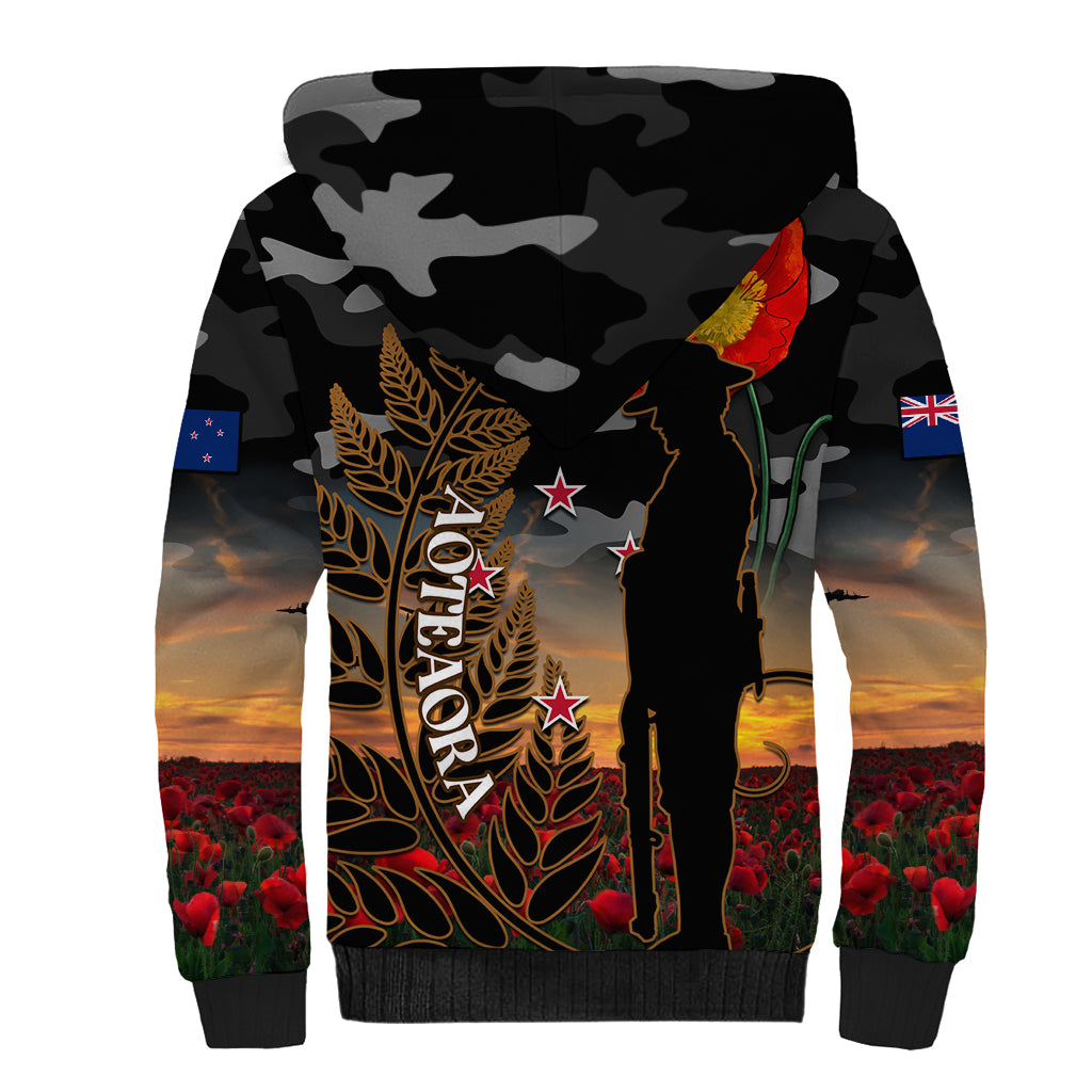 New Zealand ANZAC Day Sherpa Hoodie Lest We Forget Silver Fern With Camouflage LT14 - Polynesian Pride