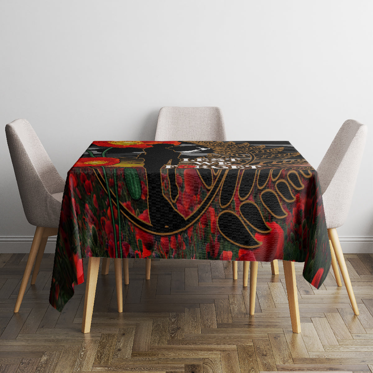 New Zealand ANZAC Day Tablecloth Lest We Forget Silver Fern With Camouflage LT14 - Polynesian Pride