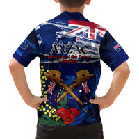 Australia And New Zealand ANZAC Day Family Matching Short Sleeve Bodycon Dress and Hawaiian Shirt Lest We Forget Silver Fern With Golden Wattle LT14 - Polynesian Pride