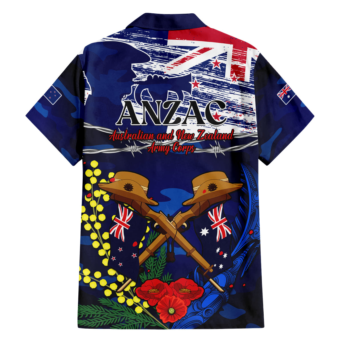 Australia And New Zealand ANZAC Day Family Matching Tank Maxi Dress and Hawaiian Shirt Lest We Forget Silver Fern With Golden Wattle LT14 - Polynesian Pride