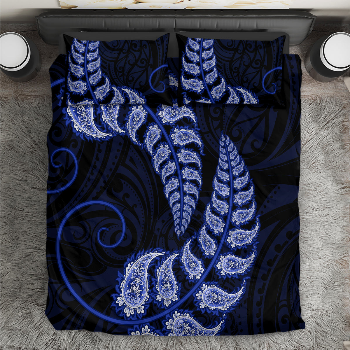 Blue New Zealand Paisley Silver Fern Bedding Set Aotearoa Maori LT14 Blue - Polynesian Pride