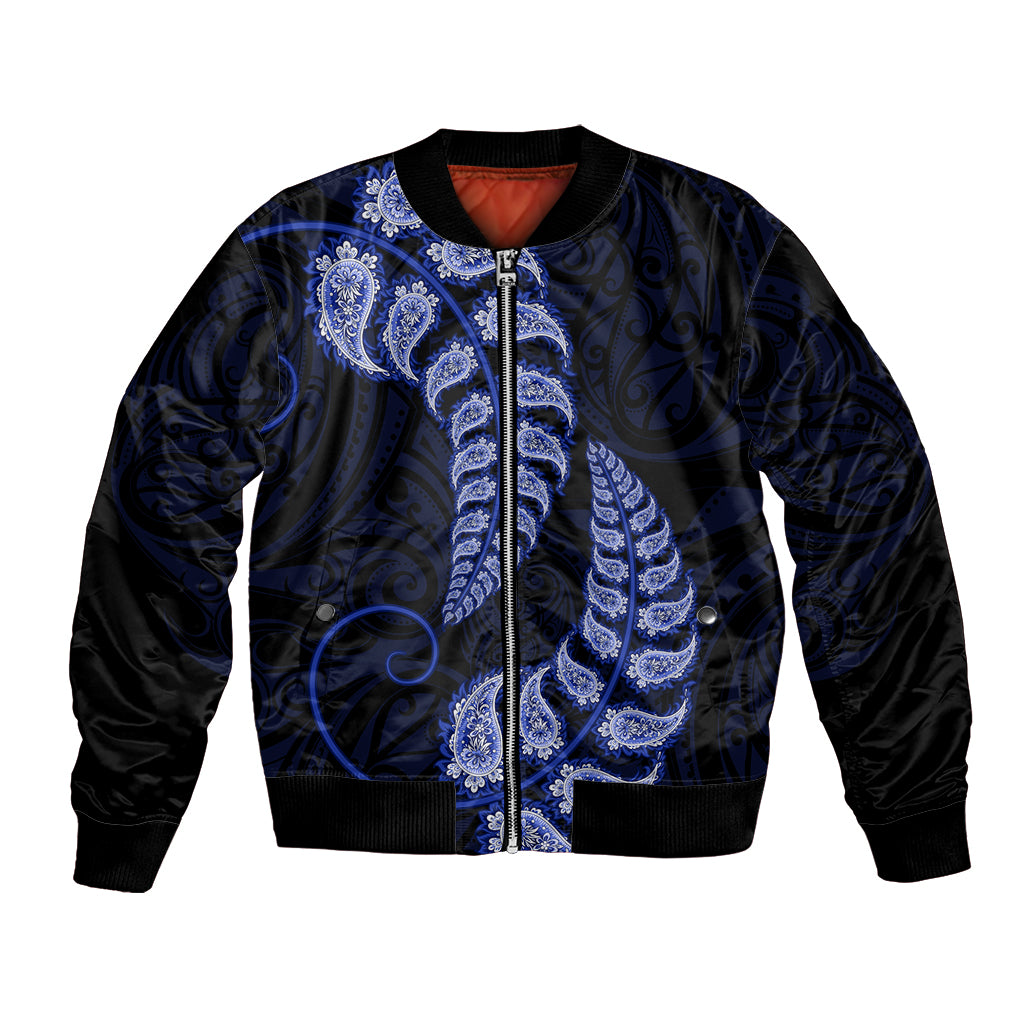 Blue New Zealand Paisley Silver Fern Bomber Jacket Aotearoa Maori LT14 Unisex Blue - Polynesian Pride