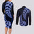 Blue New Zealand Paisley Silver Fern Couples Matching Long Sleeve Bodycon Dress and Long Sleeve Button Shirt Aotearoa Maori LT14 - Polynesian Pride